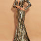 Mermaid / Trumpet Evening Gown Vintage Dress Prom Sweep / Brush Train Long Sleeve V Neck Sequined