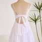 Cute A Line Lace Suspender Patchwork Backless Bow White Short Graduation Dress Pure Color