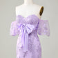 Lavender Off The Shoulder Tight Homecoming Dress With Bowknot Short