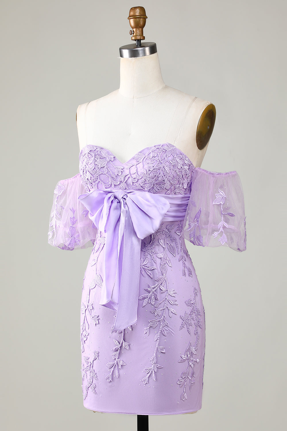 Lavender Off The Shoulder Tight Homecoming Dress With Bowknot Short