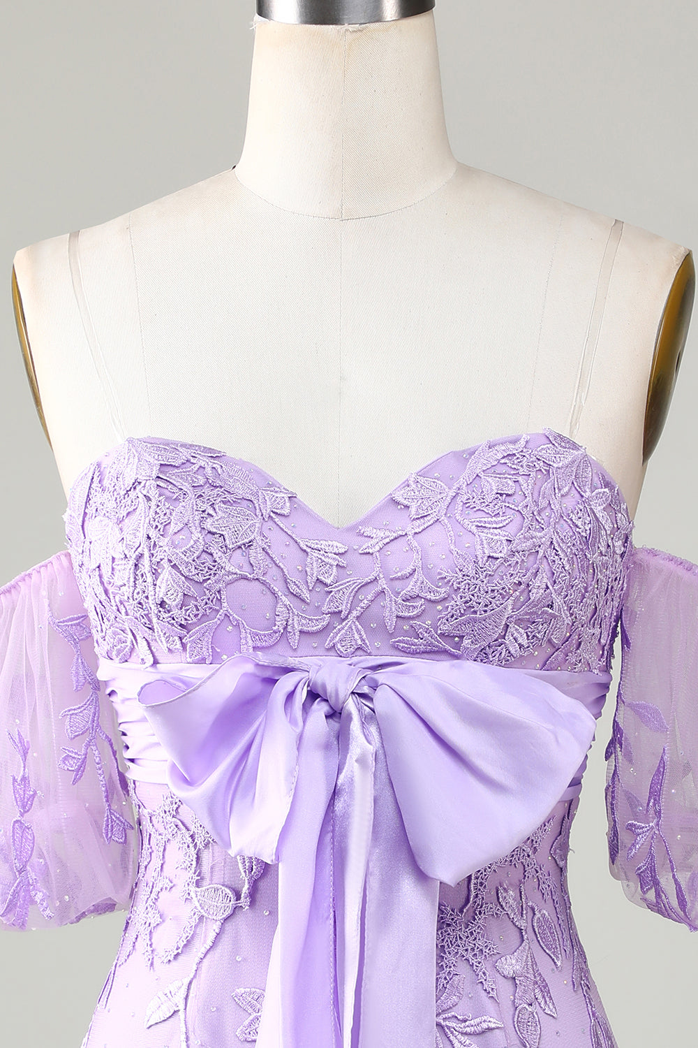 Lavender Off The Shoulder Tight Homecoming Dress With Bowknot Short