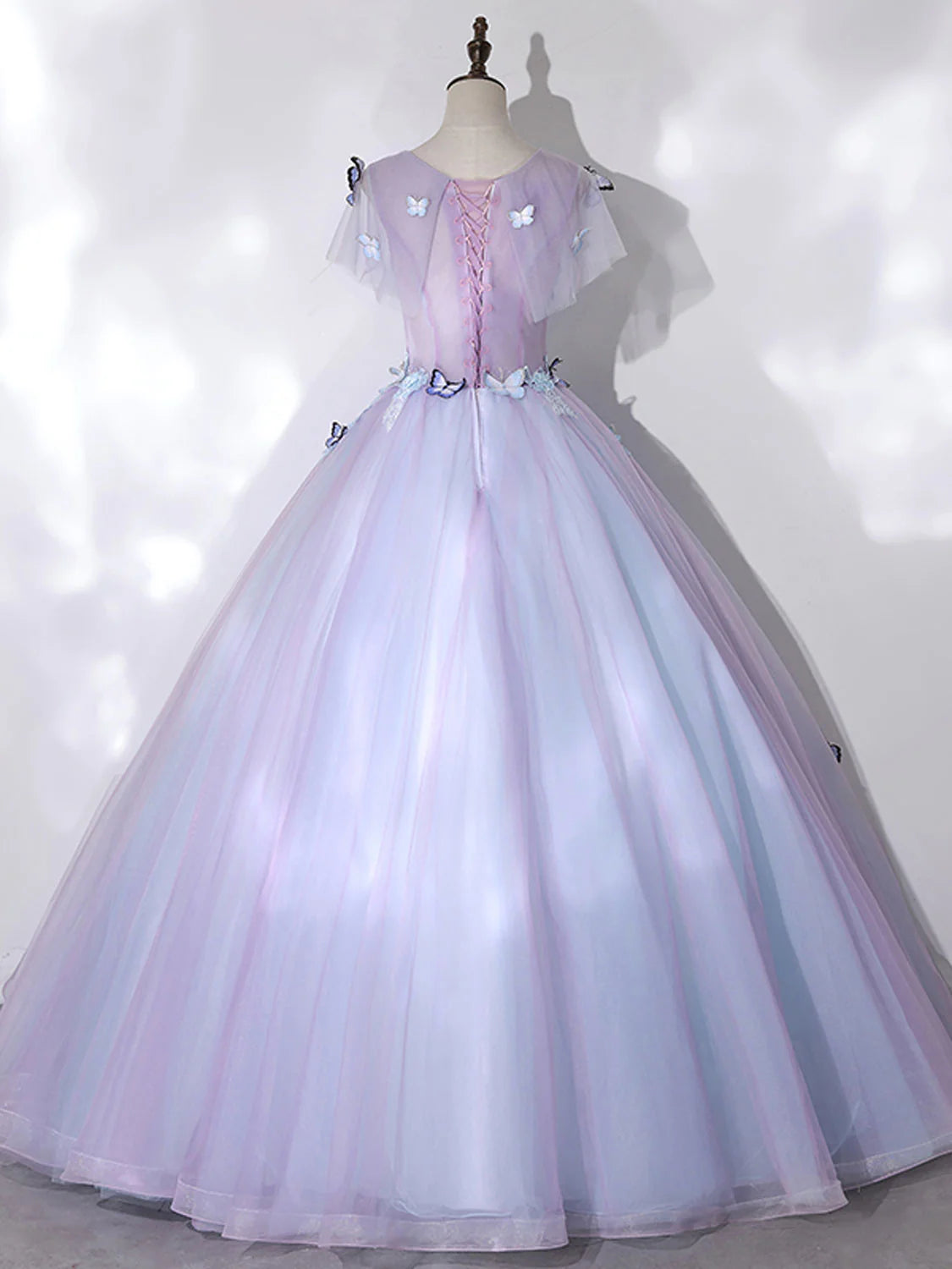 A-Line Round Neck Tulle Long Prom Dress Butterfly