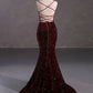 Mermaid / Trumpet Evening Gown Elegant Dress Party Wear Court Train Sleeveless Spaghetti Strap Lace Crisscross Back