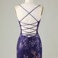 Sparkly Dark Purple Sheath Short Homecoming Dress with Criss Cross Back Sexy