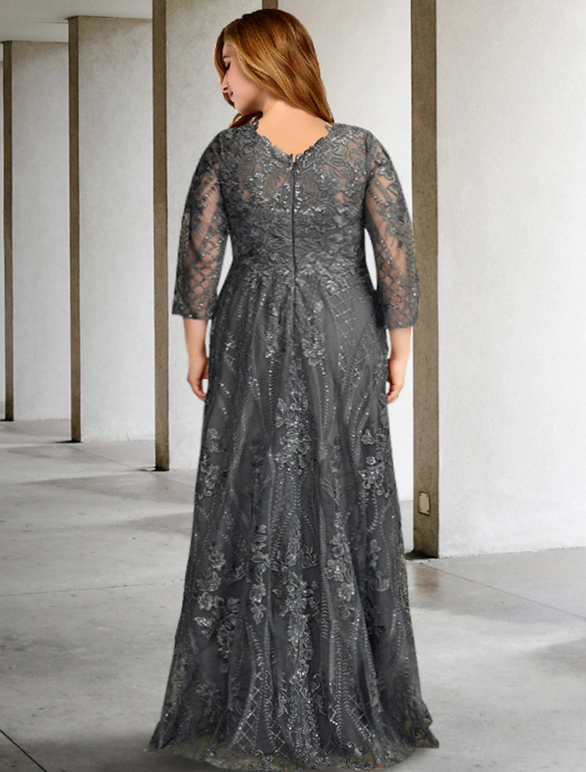 A-Line Plus Size Curve Mother of the Bride Dresses Elegant Dress Formal Wedding Guest Sweep / Brush Train Long Sleeve Jewel Neck Chiffon