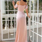 Sheath / Column Evening Gown Sexy Dress Wedding Party Sweep / Brush Train Short Sleeve Spaghetti Strap Satin with Ruched Pearls