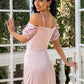 Sheath / Column Evening Gown Sexy Dress Wedding Party Sweep / Brush Train Short Sleeve Spaghetti Strap Satin with Ruched Pearls