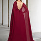 A-Line Mother of the Bride Dress Elegant Cape Dress Plus Size V Neck Sweep / Brush Train Chiffon Lace Sleeveless Cap Sleeve
