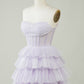 Lilac Corset Cute Tiered Sparkly Homecoming Dress With Ruffles Off Shoulder