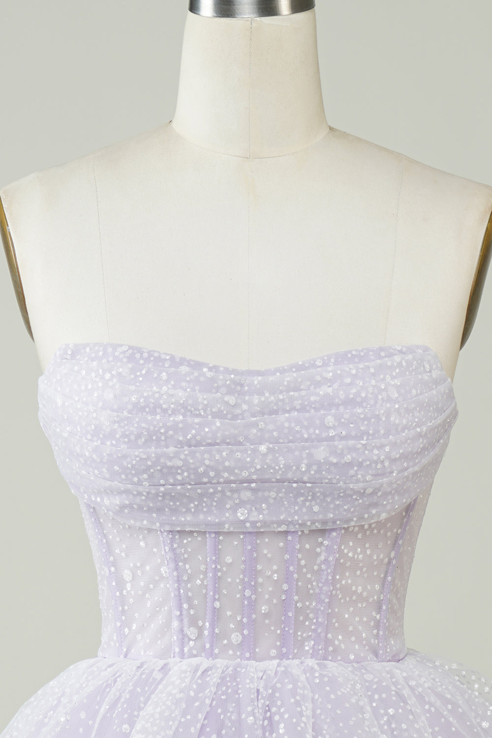 Lilac Corset Cute Tiered Sparkly Homecoming Dress With Ruffles Off Shoulder