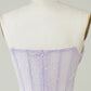 Lilac Corset Cute Tiered Sparkly Homecoming Dress With Ruffles Off Shoulder