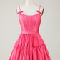 Black Trendy A-Line Spaghetti Straps Short Homecoming Dress Short