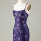 Sparkly Dark Purple Sheath Short Homecoming Dress with Criss Cross Back Sexy