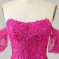 Fuchsia Sheath Off the Shoulder Short Homecoming Dress With Appliques Sexy
