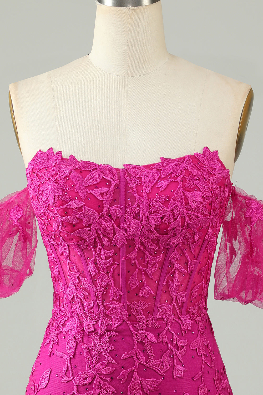 Fuchsia Sheath Off the Shoulder Short Homecoming Dress With Appliques Sexy