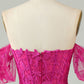 Fuchsia Sheath Off the Shoulder Short Homecoming Dress With Appliques Sexy