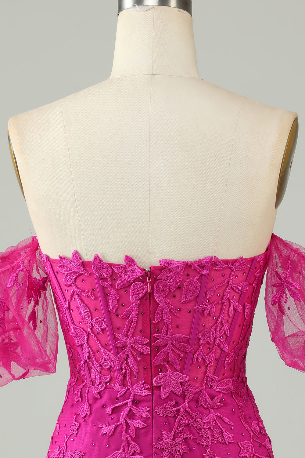 Fuchsia Sheath Off the Shoulder Short Homecoming Dress With Appliques Sexy