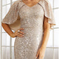Mermaid / Trumpet Evening Gown Elegant Dress Formal Fall Sweep / Brush Train Half Sleeve V Neck Sequined