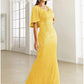 Mermaid / Trumpet Evening Gown Elegant Dress Formal Fall Sweep / Brush Train Half Sleeve V Neck Sequined