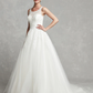 A-Line Wedding Dresses Scoop Neck Chapel Train Lace Tulle Regular Straps Formal Illusion Detail with Lace Sash