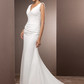 Wedding Dresses V Neck Court Train Chiffon Over Satin Regular Straps Vintage Backless Elegant