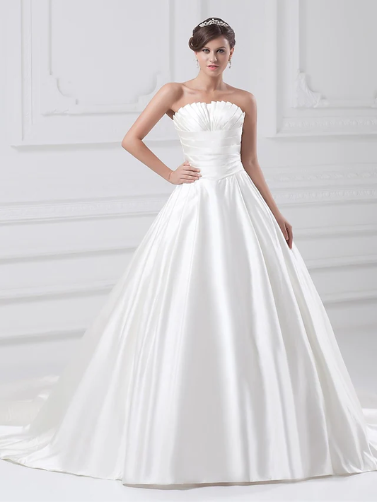 Ball Gown Wedding Dresses Strapless Court Train Satin Strapless Plus Size with Ruched