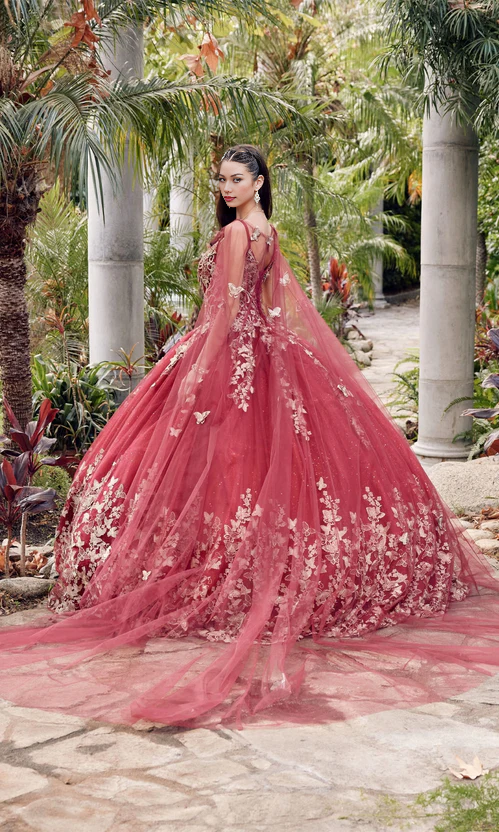 Quinceanera Dress with Sheer Cape Off Shoulder Long Beautiful