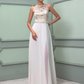 Wedding Dresses Jewel Neck Floor Length Chiffon Lace Regular Straps See-Through with Sash Ribbon