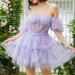 Cute A Line Off the Shoulder Pink Tulle Homecoming Dress Sexy Short