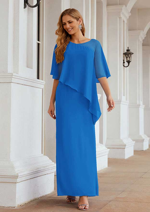 Sleeveless Scoop Neck Ankle-Length Chiffon Mother of the Bride Dress Pure Color