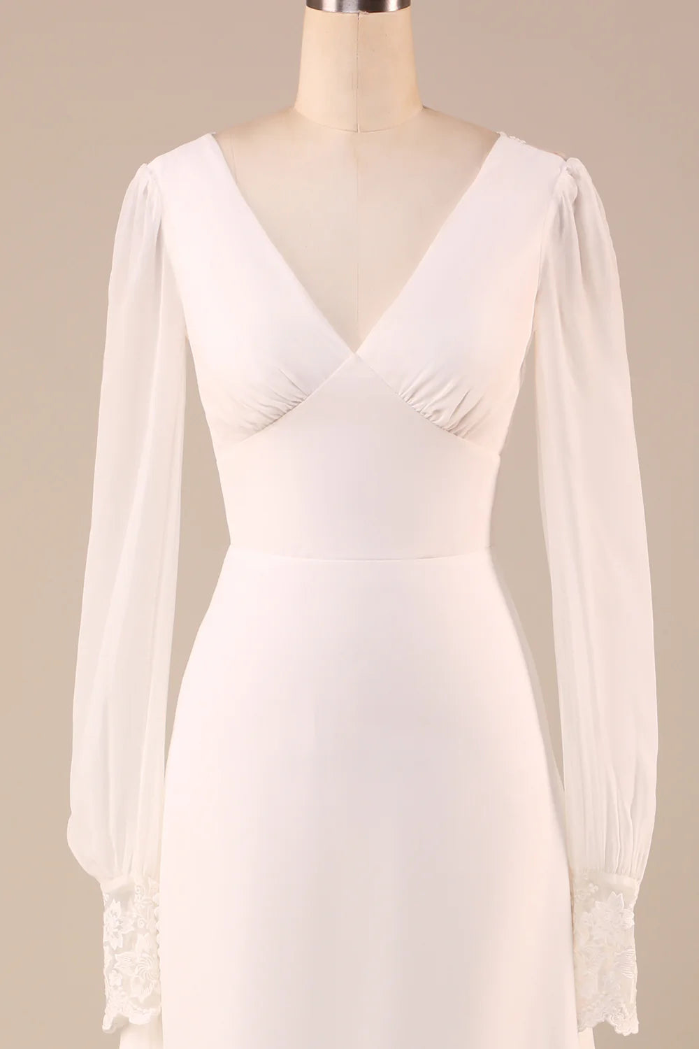 Open Back Wedding Dress with Long Sleeves V-neck