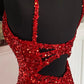 Sheath Spaghetti Straps Sequins Prom Dress with Split Front Sparkly Long