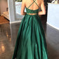 Straps Two Piece Satin & Lace With Beads A Line Prom Dresses Sexy Evening Dresses