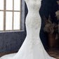 White Appliqués V-Neck Cap Sleeve Trumpet Wedding Dress Long