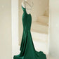 Mermaid V Neck Satin Long Prom Dress Pure Color