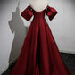 A-Line Puff Sleeves Satin Long Prom Dress Off Shoulder