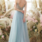 Lavender Tulle A-line Prom Dress with Beading Open Back Long Sexy