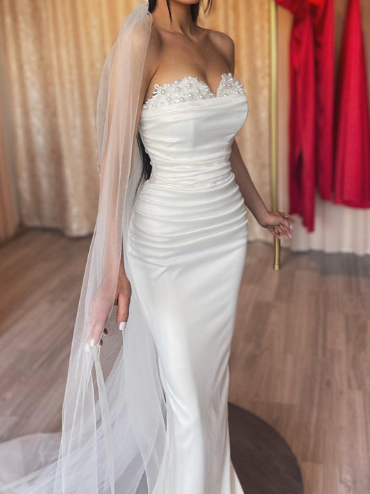 Sheath/Column Strapless Floor-Length Wedding Dress Off Shoulder