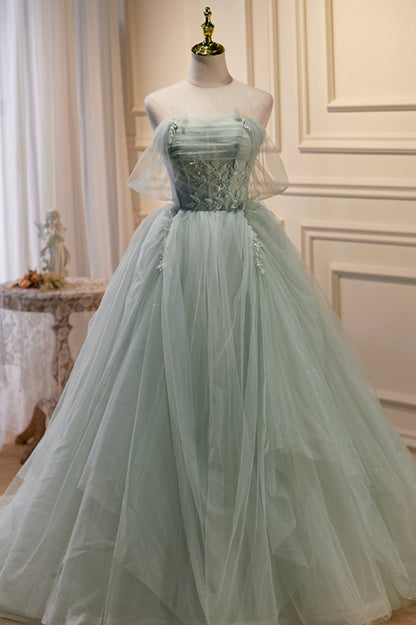 Green Tulle Beaded Ball Gown Off Shoulder Party Dress Sweet 16 Dress Beautiful