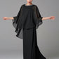 A-Line Mother of the Bride Dress Wedding Guest Elegant Cape Dress Plus Size Jewel Neck Floor Length Chiffon Sleeveless