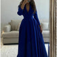 Satin A-Line Evening Gown Green Elegant Dress Formal Champagne Red Green Dress Floor Length 3/4 Length Sleeve V Neck