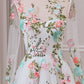Ivory Flower A-Line Round Neck Tulle Wedding Dress with Long Sleeves Beautiful