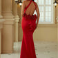 Mermaid / Trumpet Evening Gown Maxi Dress Formal Court Train Sleeveless Halter Polyester