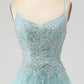 A-Line Sequin Applique Corset Prom Dress With Slit Pure Color Sexy