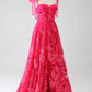 A-Line Spaghetti Straps Fuchsia Long Prom Dress with Slit Off Shoulder