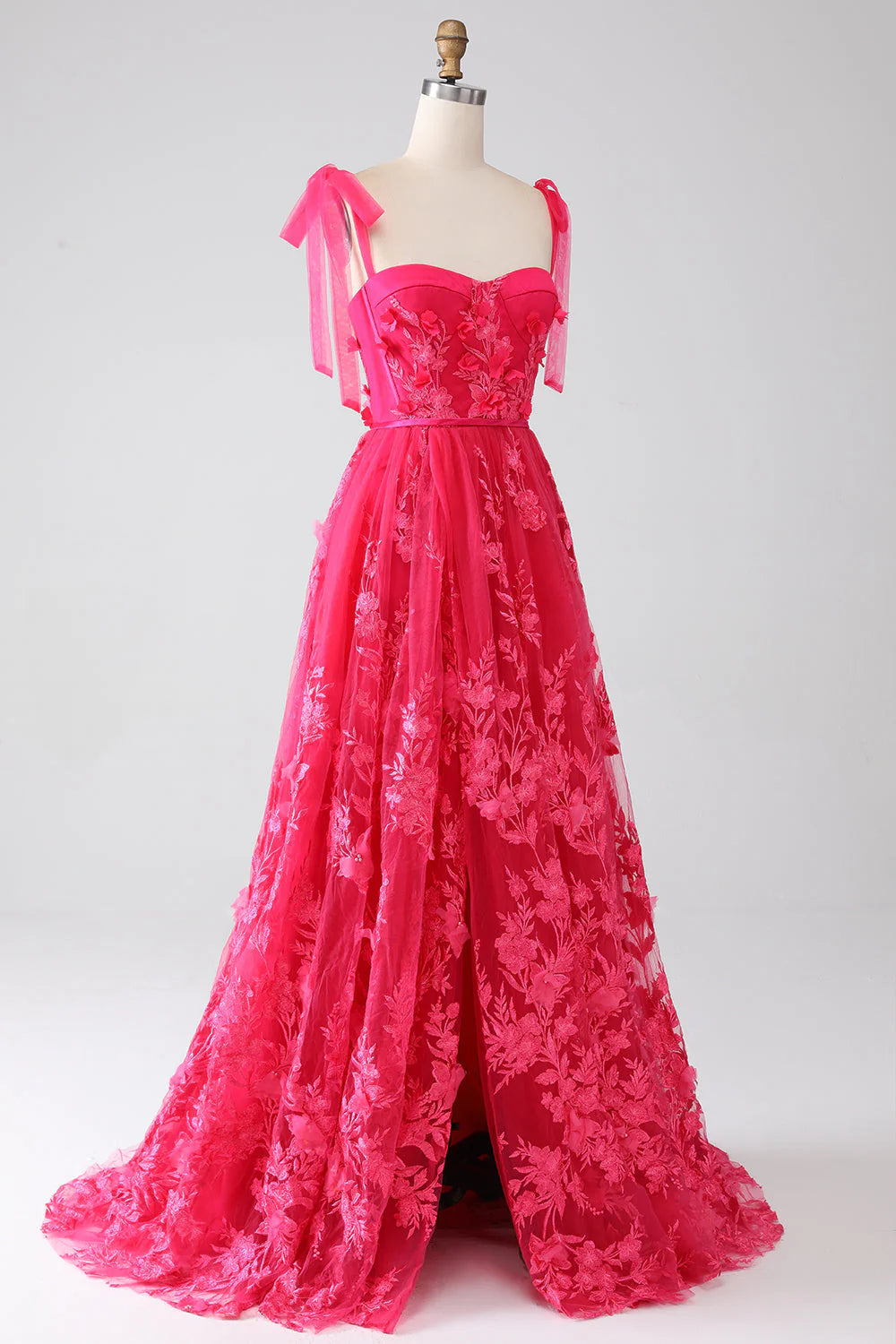 A-Line Spaghetti Straps Fuchsia Long Prom Dress with Slit Off Shoulder