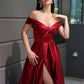 A-Line Princess Satin Ruffles Off-the-Shoulder Sleeveless Dresses Party Dresses