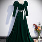 A-Line Evening Gown Maxi Dress Formal Floor Length Long Sleeve Square Neck Velvet with Pleats Crystals