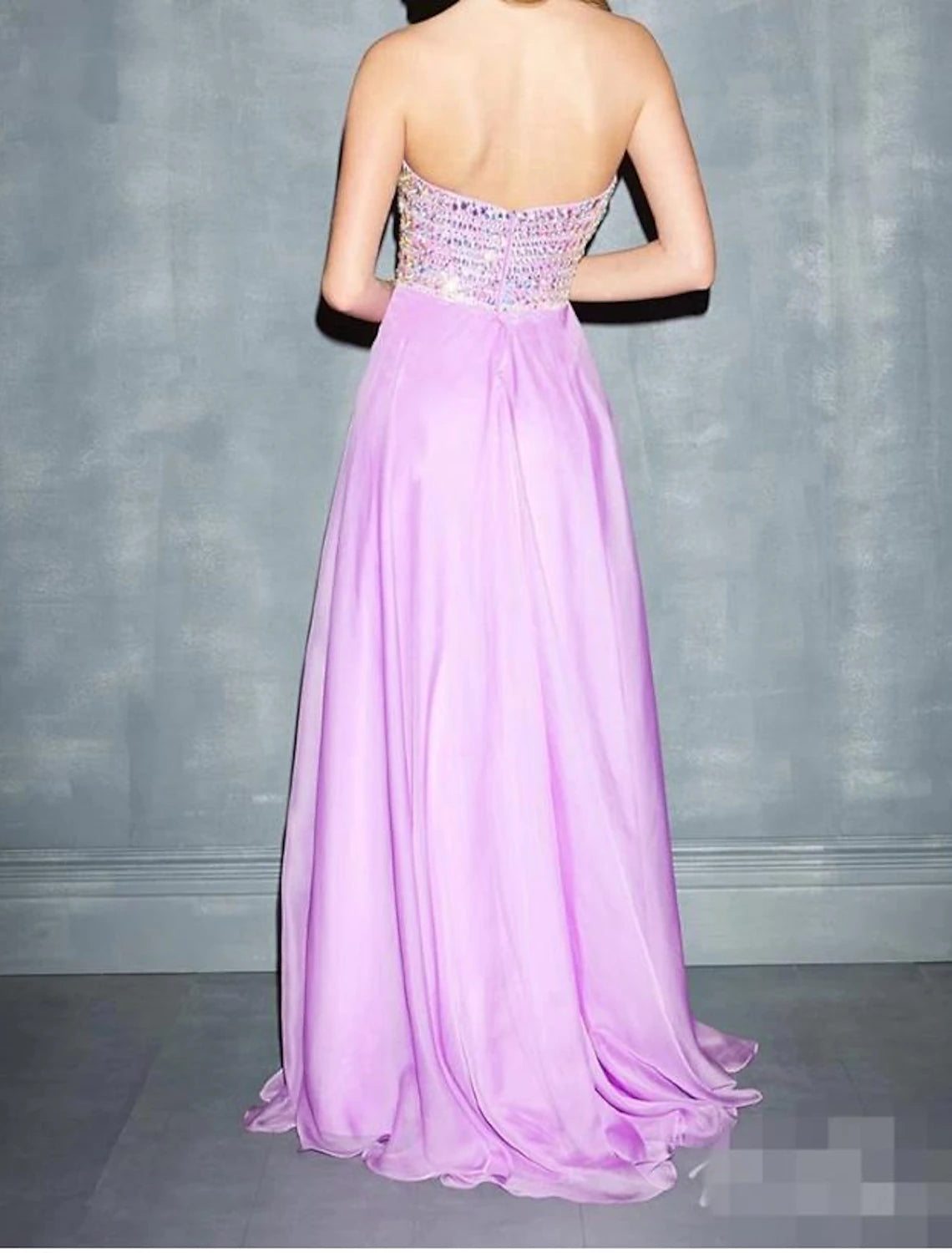 A-Line Evening Gown Glittering Dress Wedding Guest Sweep / Brush Train Sleeveless Sweetheart Chiffon with Rhinestone Beading