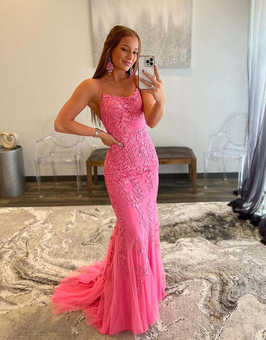 Mermaid Pink Prom Dress Backless Evening Dress Sexy